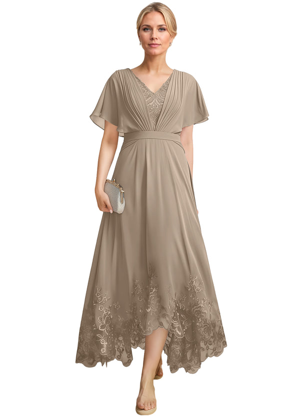 A-line Scoop Illusion Ankle-Length Lace Chiffon Mother of the Bride Dress With Sequins