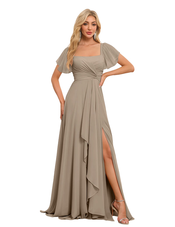 A-line Square Asymmetrical Chiffon Bridesmaid Dress