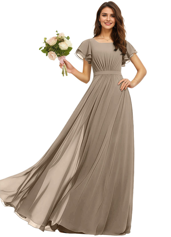 A-line Scoop Floor-Length Chiffon Bridesmaid Dress With Ruffle