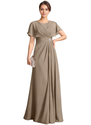 A-line Scoop Floor-Length Chiffon Mother of the Bride Dress With Pleated Beading