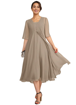Empire Square Knee-Length Chiffon Mother of the Bride Dress