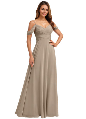 A-line Cold Shoulder Floor-Length Chiffon Bridesmaid Dress