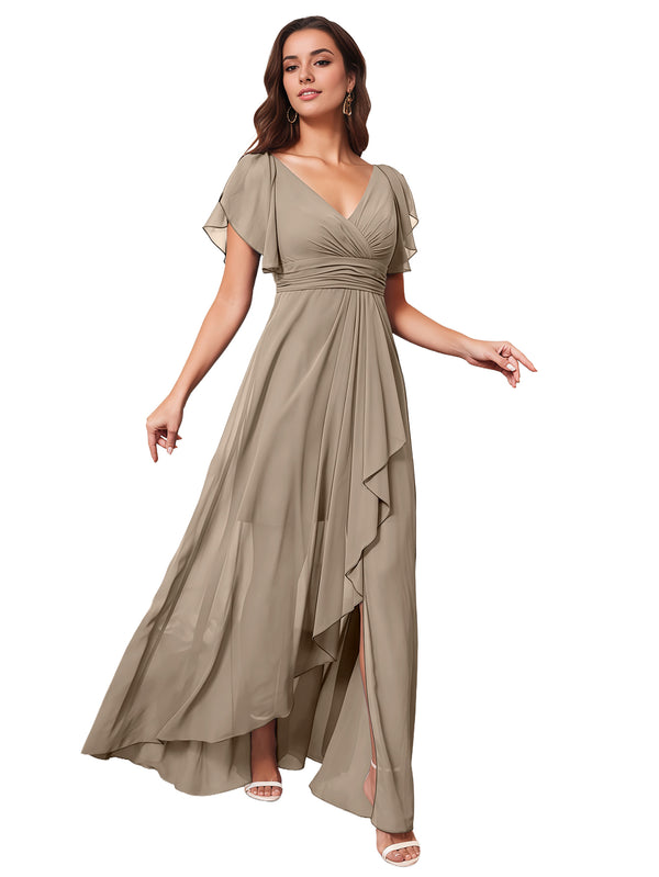 A-line V-Neck Floor-Length Chiffon Bridesmaid Dress With Ruffle