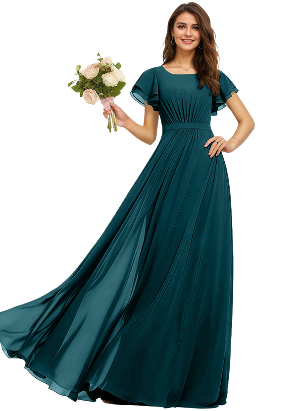 A-line Scoop Floor-Length Chiffon Bridesmaid Dress With Ruffle