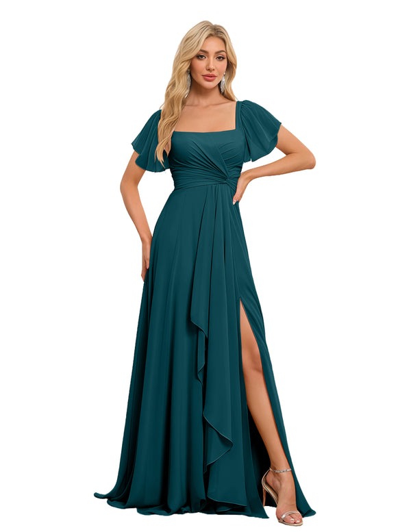 A-line Square Asymmetrical Chiffon Bridesmaid Dress