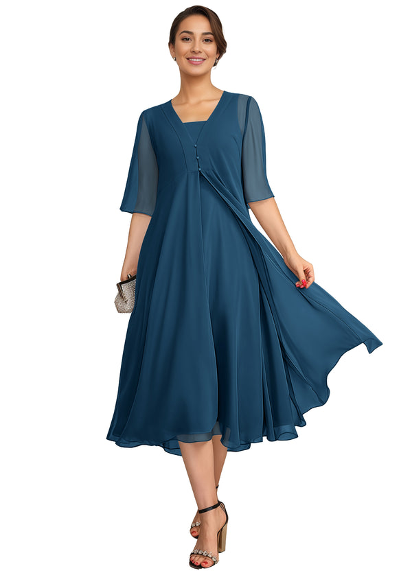 Empire Square Knee-Length Chiffon Mother of the Bride Dress