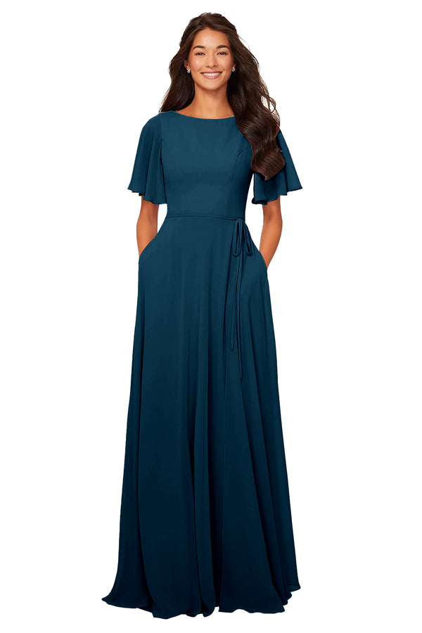 A-line Scoop Floor-Length Chiffon Bridesmaid Dress With Ruffle