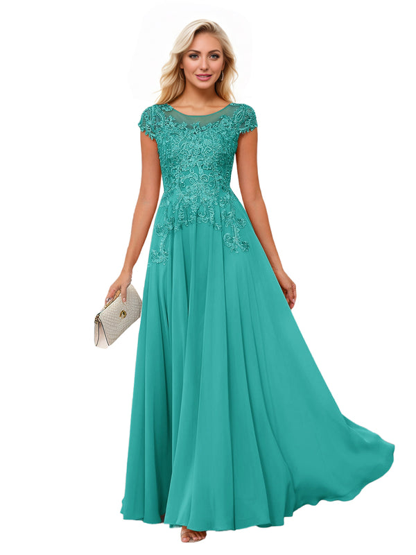 A-line Scoop Illusion Floor-Length Lace Chiffon Mother of the Bride Dress With Sequins