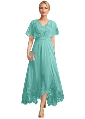 A-line Scoop Illusion Ankle-Length Lace Chiffon Mother of the Bride Dress With Sequins