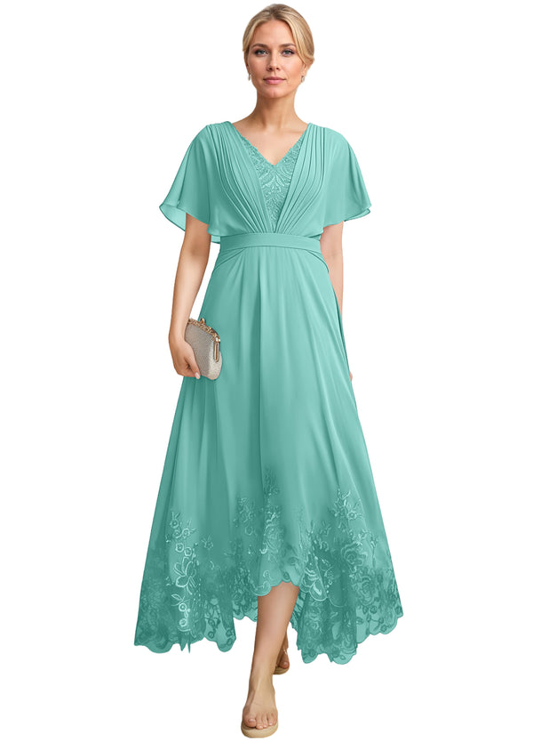 A-line Scoop Illusion Ankle-Length Lace Chiffon Mother of the Bride Dress With Sequins