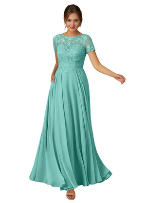 A-line Scoop Illusion Floor-Length Lace Chiffon Mother of the Bride Dress With Sequins