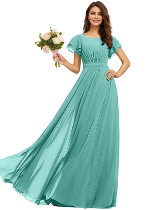 A-line Scoop Floor-Length Chiffon Bridesmaid Dress With Ruffle