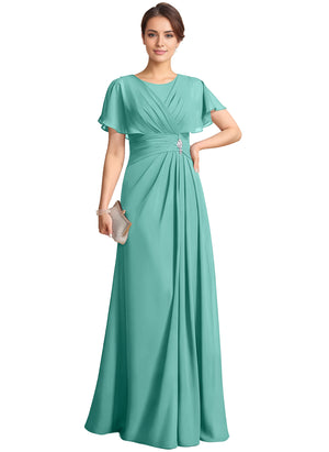 A-line Scoop Floor-Length Chiffon Mother of the Bride Dress With Pleated Beading