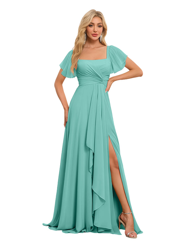 A-line Square Asymmetrical Chiffon Bridesmaid Dress