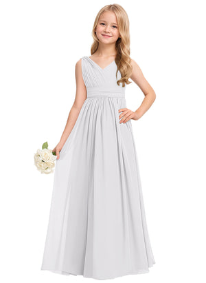 A-line V-Neck Floor-Length Chiffon Junior Bridesmaid Dress