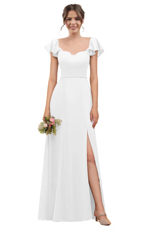 A-line V-Neck Floor-Length Chiffon Bridesmaid Dress With Ruffle
