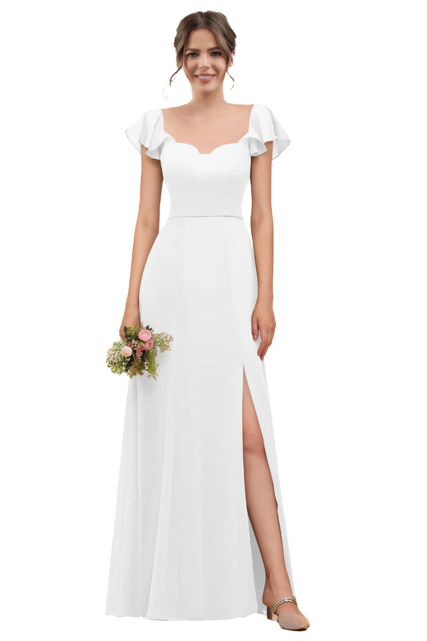 A-line V-Neck Floor-Length Chiffon Bridesmaid Dress With Ruffle