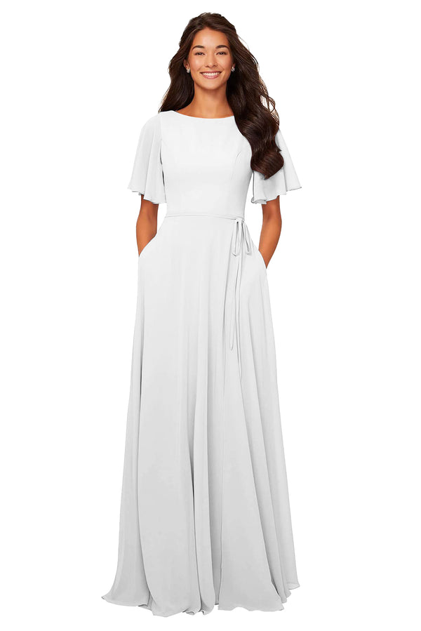 A-line Scoop Floor-Length Chiffon Bridesmaid Dress With Ruffle