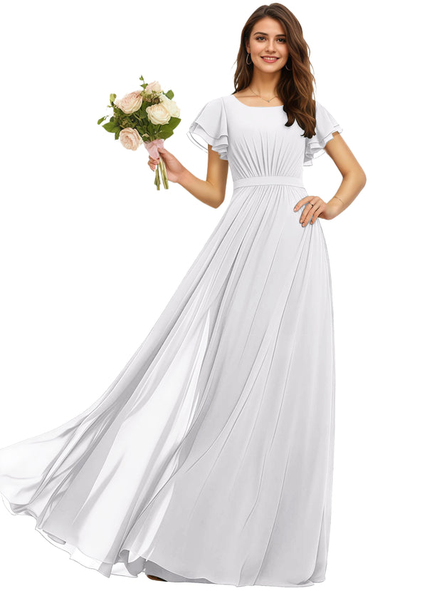 A-line Scoop Floor-Length Chiffon Bridesmaid Dress With Ruffle