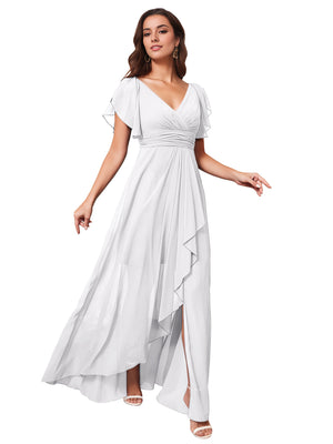 A-line V-Neck Floor-Length Chiffon Bridesmaid Dress With Ruffle