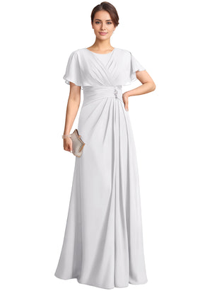 A-line Scoop Floor-Length Chiffon Mother of the Bride Dress With Pleated Beading