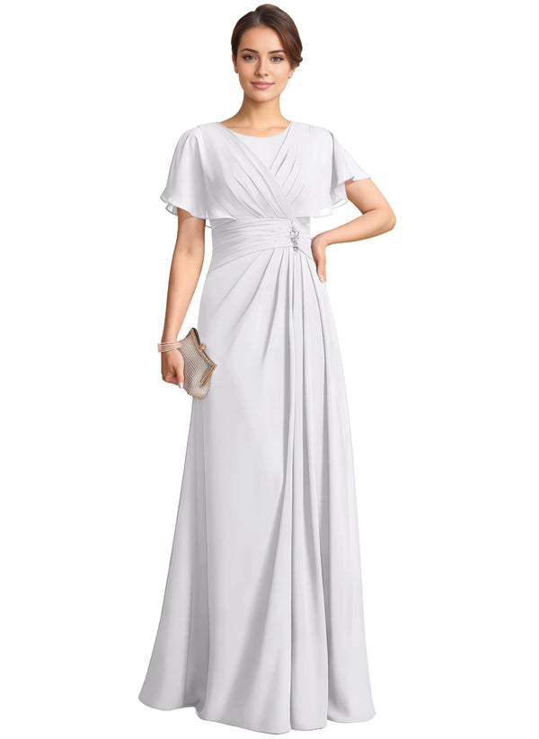 A-line Scoop Floor-Length Chiffon Mother of the Bride Dress With Pleated Beading