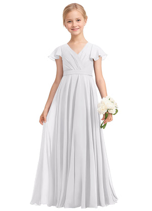 A-line V-Neck Floor-Length Chiffon Junior Bridesmaid Dress