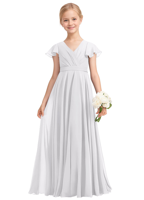 A-line V-Neck Floor-Length Chiffon Junior Bridesmaid Dress