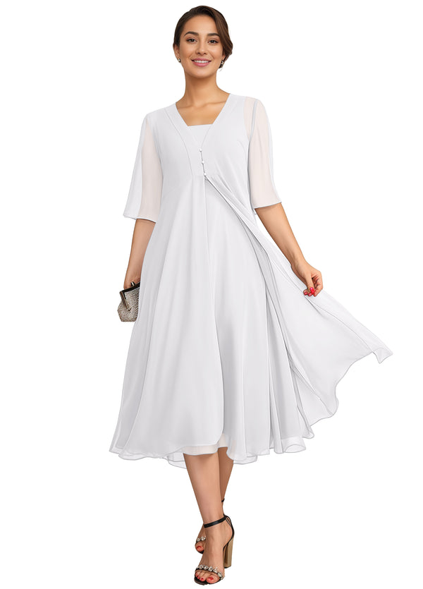 Empire Square Knee-Length Chiffon Mother of the Bride Dress