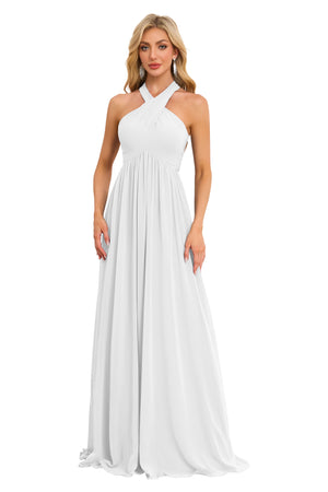 A-line Halter Floor-Length Chiffon Bridesmaid Dress With Ruffle