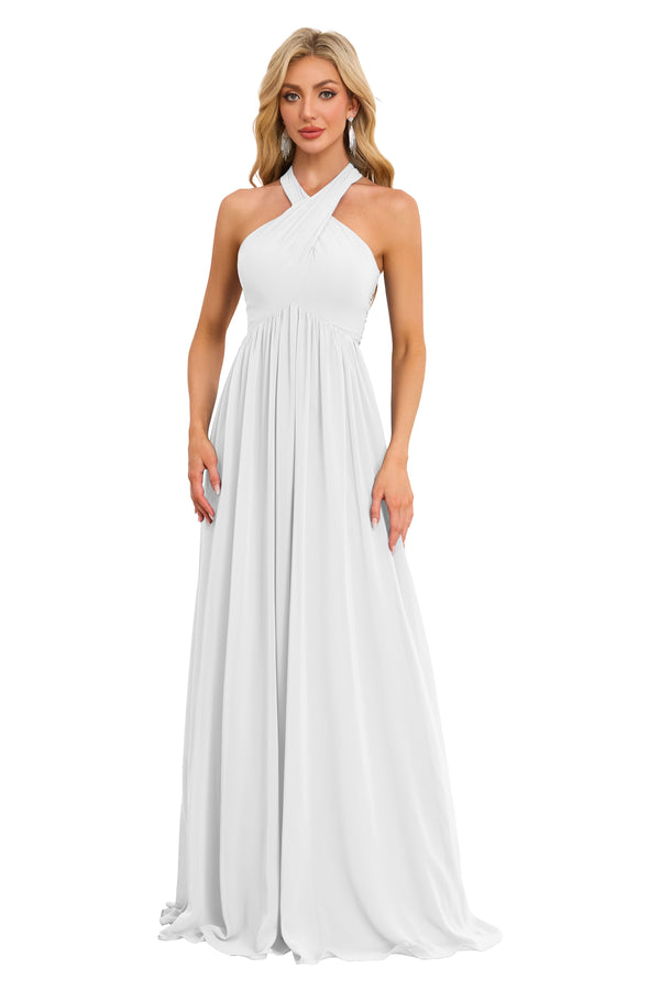 A-line Halter Floor-Length Chiffon Bridesmaid Dress With Ruffle
