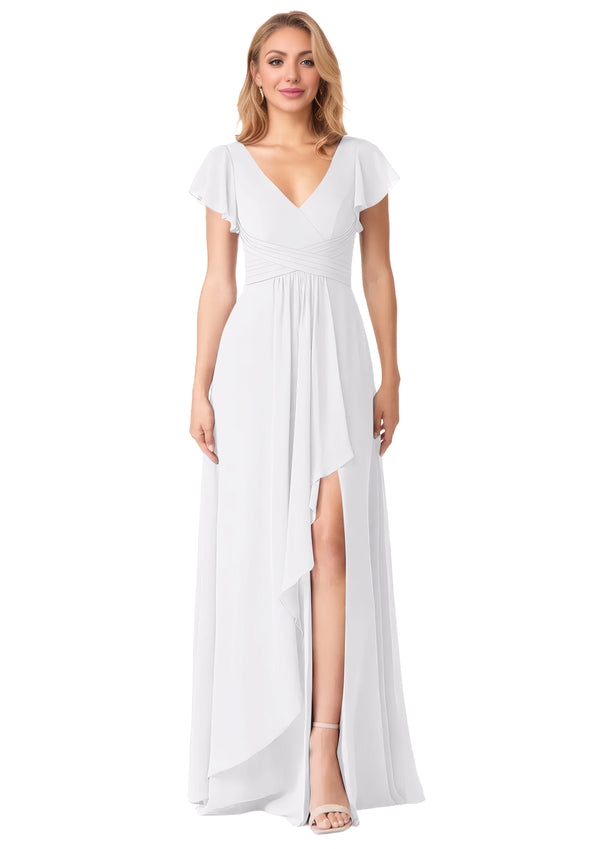 A-line V-Neck Floor-Length Chiffon Bridesmaid Dress With Ruffle