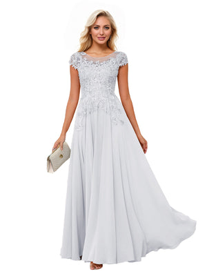 A-line Scoop Illusion Floor-Length Lace Chiffon Mother of the Bride Dress With Sequins