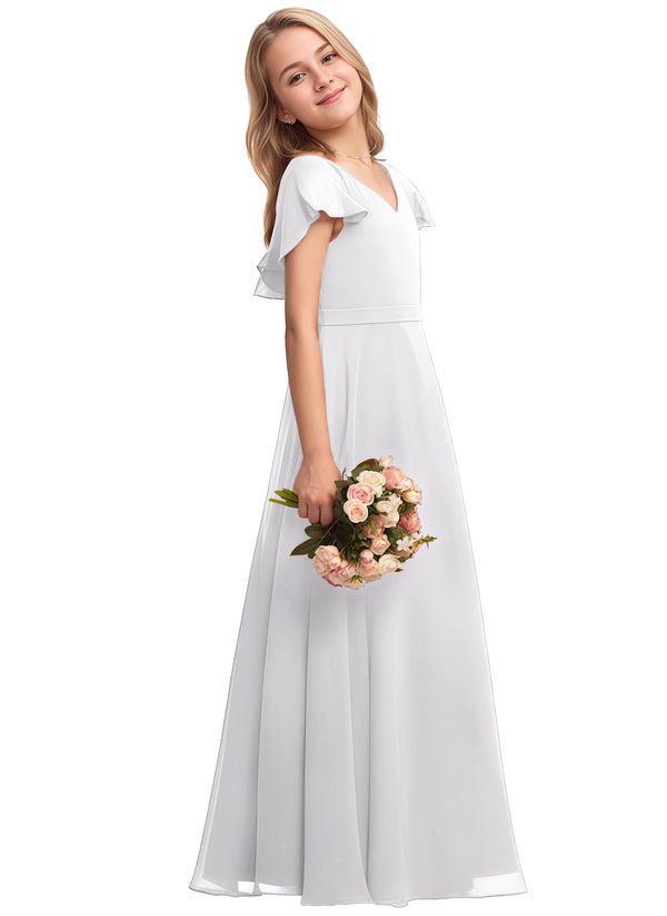 A-line V-Neck Floor-Length Chiffon Junior Bridesmaid Dress