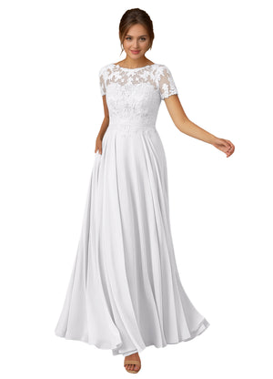 A-line Scoop Illusion Floor-Length Lace Chiffon Mother of the Bride Dress With Sequins