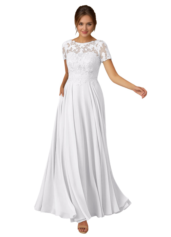A-line Scoop Illusion Floor-Length Lace Chiffon Mother of the Bride Dress With Sequins