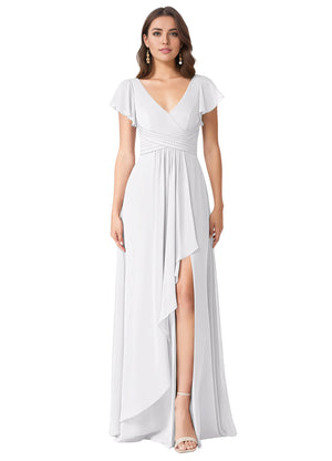 A-line V-Neck Floor-Length Chiffon Bridesmaid Dress With Ruffle
