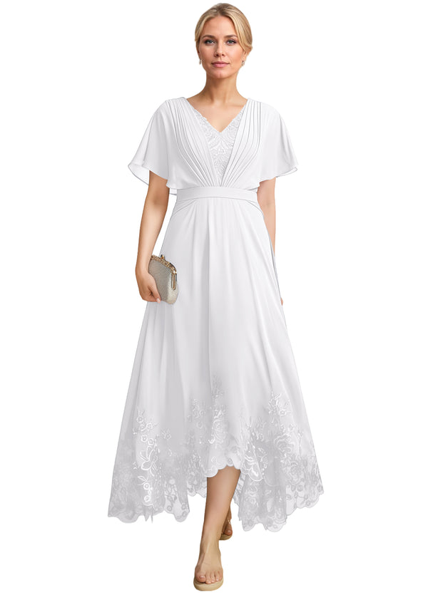 A-line Scoop Illusion Ankle-Length Lace Chiffon Mother of the Bride Dress With Sequins