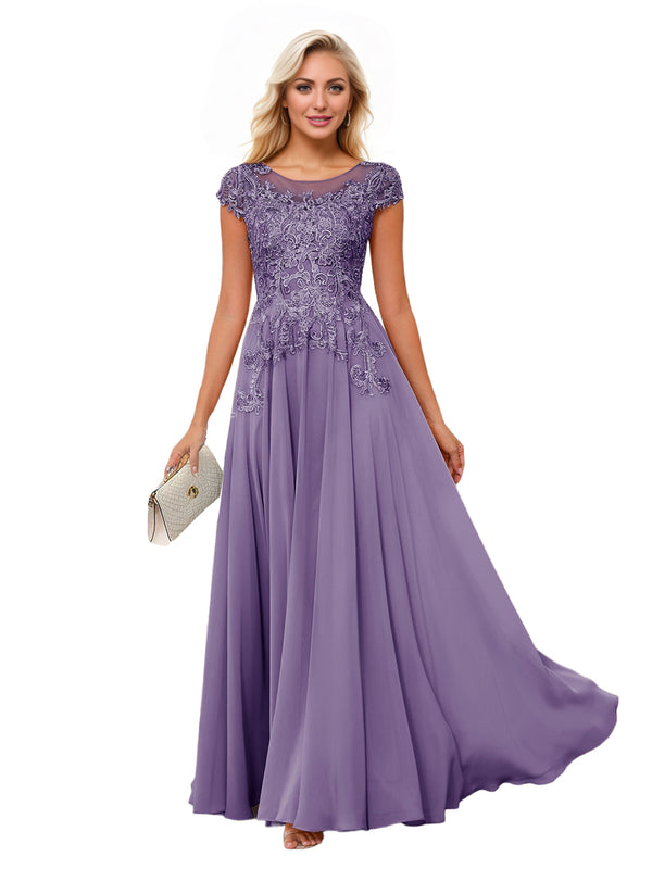 A-line Scoop Illusion Floor-Length Lace Chiffon Mother of the Bride Dress With Sequins