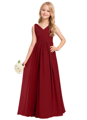 A-line V-Neck Floor-Length Chiffon Junior Bridesmaid Dress