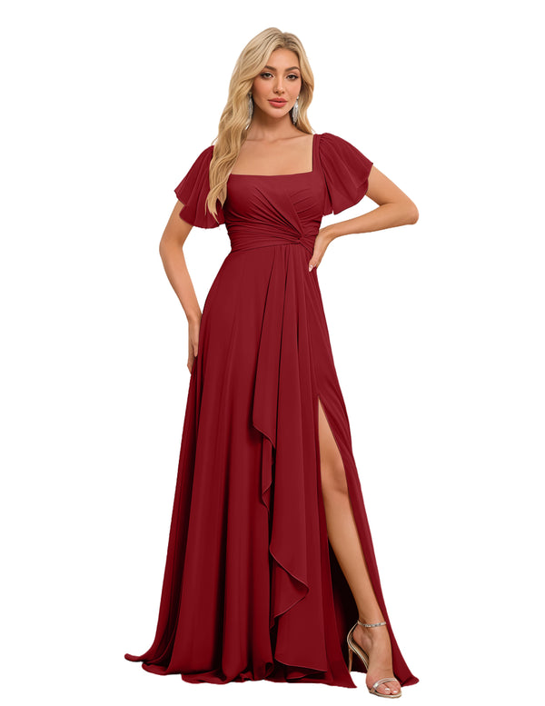 A-line Square Asymmetrical Chiffon Bridesmaid Dress