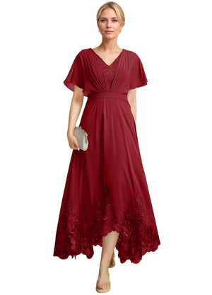 A-line Scoop Illusion Ankle-Length Lace Chiffon Mother of the Bride Dress With Sequins