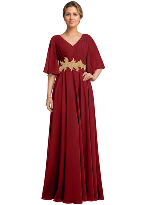 A-line V-Neck Floor-Length Chiffon Lace Mother of the Bride Dress With Sequins Beading