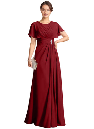 A-line Scoop Floor-Length Chiffon Mother of the Bride Dress With Pleated Beading