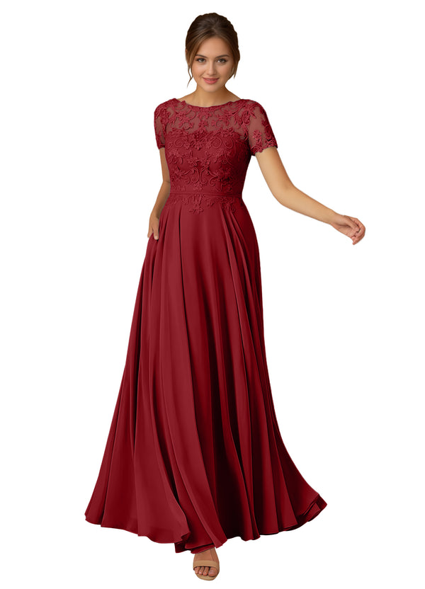 A-line Scoop Illusion Floor-Length Lace Chiffon Mother of the Bride Dress With Sequins