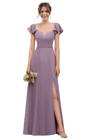 A-line V-Neck Floor-Length Chiffon Bridesmaid Dress With Ruffle