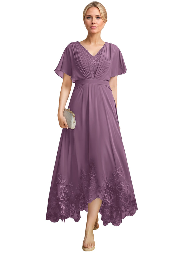 A-line Scoop Illusion Ankle-Length Lace Chiffon Mother of the Bride Dress With Sequins