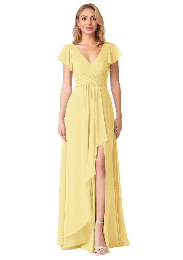 A-line V-Neck Floor-Length Chiffon Bridesmaid Dress With Ruffle