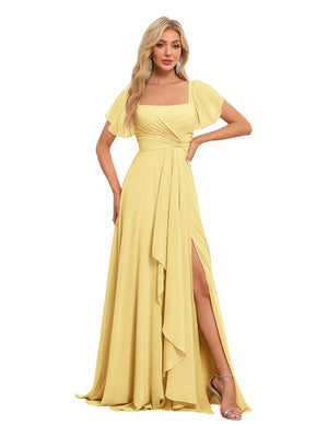 A-line Square Asymmetrical Chiffon Bridesmaid Dress