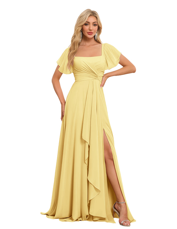 A-line Square Asymmetrical Chiffon Bridesmaid Dress